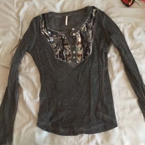 Free people tiger eye sequin bib Henley